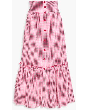 Loretta Caponi Tecla maxikleid aus baumwolle mit karomuster - Pink
