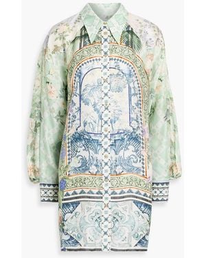CAMILLA Crystal-Embellished Printed Silk-Twill Shirt - Blue