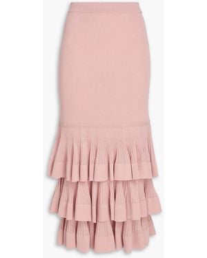 Zimmermann Tiered Metallic Ribbed-Knit Midi Skirt - Pink