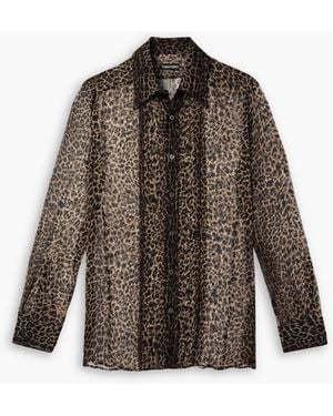 Tom Ford Leopard-Print Silk-Chiffon Shirt - Brown