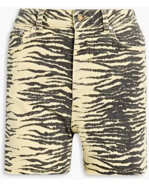 Ganni Tiger-print Denim Shorts - Blue