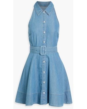 Veronica Beard Beau Belted Cotton And Lyocell-Blend Mini Shirt Dress - Blue