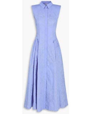 Huishan Zhang Alain Embroidered Poplin Midi Dress - Blue