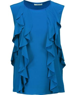 Bailey 44 Mabel Ruffled Silk-Satin And Stretch-Jersey Top - Blue