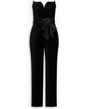 Saloni Sabine Strapless Cotton-blend Velvet Jumpsuit - Black