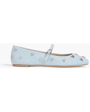 Stuart Weitzman Mary-jane-ballerinas "tammy" aus denim mit kristallverzierung - Blau