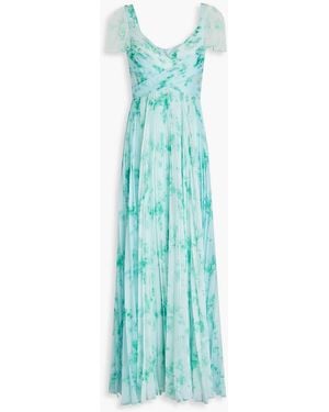 THEIA Robe aus chiffon mit floralem print und falten - Blau