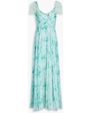 THEIA Robe aus chiffon mit floralem print und falten - Blau