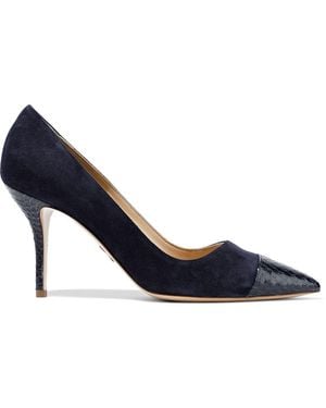 Paul Andrew Pump It Up Elaphe-Trimmed Suede Pumps - Blue