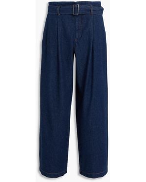 FRAME The Paper Bag Belted Pleated High-Rise Wide-Leg Jeans - Blue