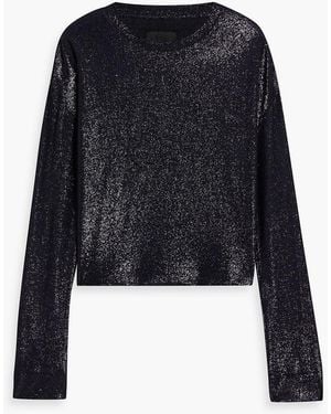 RTA Metallic Stretch-Knit Top - Blue