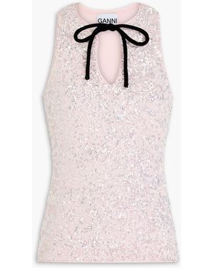Ganni Sequined Mesh Top - Pink