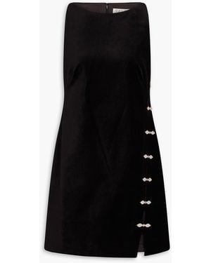 Saloni Victoria Embellished Velvet Mini Dress - Black