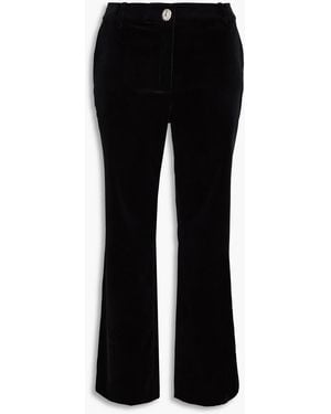 Rabanne Satin-trimmed Cotton-blend Velvet Straight-leg Trousers - Black