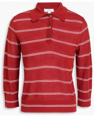 Vince Striped Intarsia-Knit Cotton Polo Jumper - Red