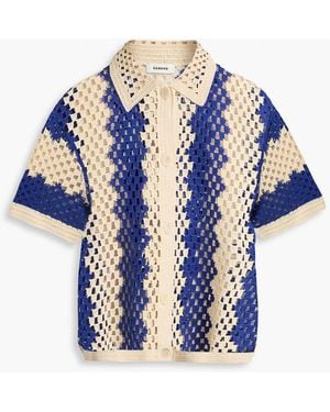 Sandro Two-tone Open-knit Cotton-blend Polo Jumper - Blue