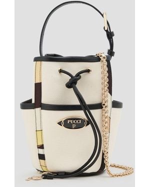 PUCCI Leather-Trimmed Canvas Bucket Bag - Natural