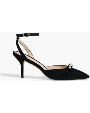 Stuart Weitzman Luella 75 Faux Pearl-Embellished Suede Court Shoes - Black