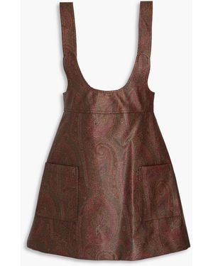 Etro Paisley-print Coated Cotton-blend Crepe Mini Dress - Brown