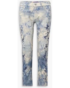 Ralph Lauren Sequin-Embellished Printed Low-Rise Skinny Jeans - Blue