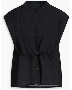 James Perse Cotton And Silk-Blend Seersucker Blouse - Black
