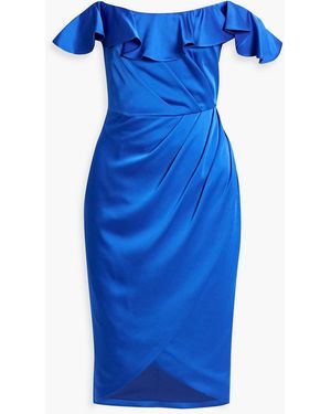 THEIA Odessa Off-the-shoulder Ruffled Satin-crepe Dress - Blue