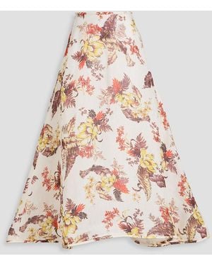 Zimmermann Floral-print Linen And Silk-blend Gauze Maxi Skirt - Pink
