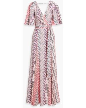 Badgley Mischka Printed Crepe De Chine Maxi Dress - Pink