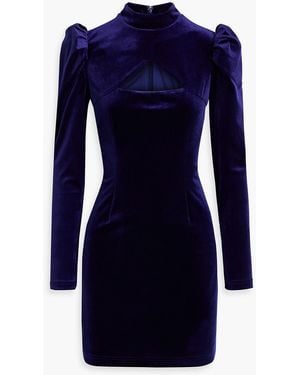 ONE33 SOCIAL Cutout Gathered Velvet Mini Turtleneck Dress - Blue