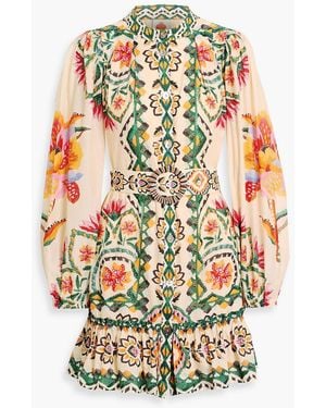 FARM Rio Ruffled Floral-Print Cotton-Voile Mini Dress - Orange