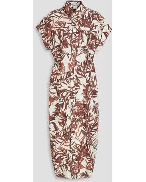 Brunello Cucinelli Bead-Embellished Printed Cotton-Poplin Midi Shirt Dress - White