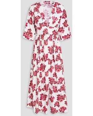 Emilia Wickstead Elowen Pleated Floral-print Cotton-poplin Midi Dress - Red