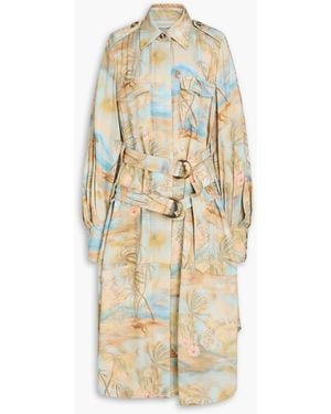 Zimmermann Belted Printed Twill Midi Shirt Dress - Natural