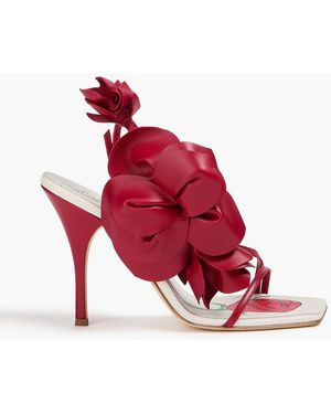 Magda Butrym Floral-Appliquéd Leather Slingback Sandals - Red