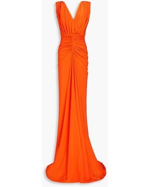 Rhea Costa Saara Ruched Satin-jersey Gown - Orange
