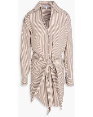 Veronica Beard Roanoke Tie-Detailed Striped Cotton-Blend Poplin Mini Shirt Dress - Natural