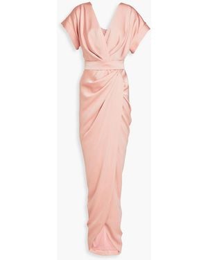 Rhea Costa Belted Draped Satin Maxi Dress - Pink