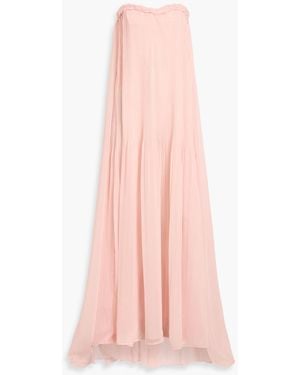LEO LIN Camilla Strapless Plissé-Georgette Gown - Pink