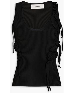 Coperni Floral-appliquéd Ribbed-knit Tank - Black