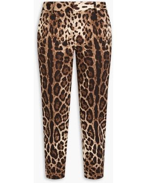 Dolce & Gabbana Cropped Leopard-print Cotton-blend Twill Tapered Trousers - Multicolour