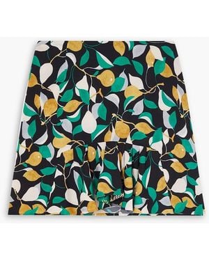 La DoubleJ Drifter Ruffled Printed Stretch-crepe Mini Skirt - Green