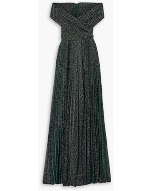 Talbot Runhof Off-the-shoulder Glittered Metallic Voile Gown - Green