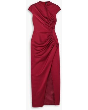 Rasario Button-embellished Draped Satin Midi Dress - Red