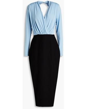 Rasario Draped Two-tone Jersey-paneled Crepe Midi Dress - Blue