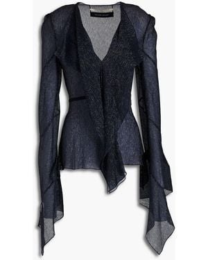Roland Mouret Alcazar Belted Striped Silk-blend Chiffon Blouse - Blue