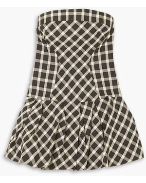 Rosie Assoulin Strapless Gathered Checked Canvas Peplum Top - White