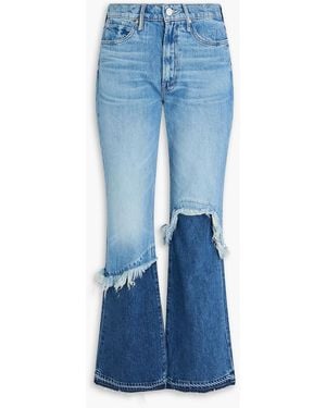 Mother Dual Desperado Frayed Two-Tone High-Rise Flared Jeans - Blue
