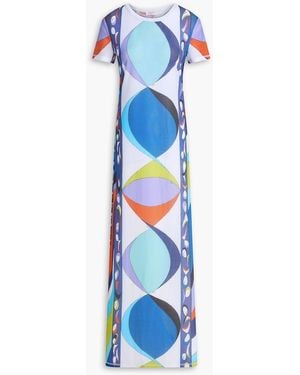 PUCCI Printed Stretch-mesh And Cotton-jersey Maxi Dress - Blue