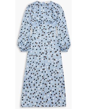 Racil Elisa midikleid aus glänzendem jacquard mit polka-dots und cut-outs - Blau