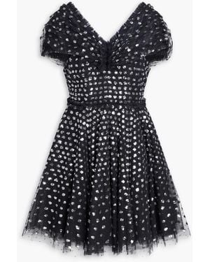 Needle & Thread Grace Sequin-Embellished Point D'Esprit Mini Dress - Black